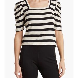 T Tahari Woman Black and Cream Striped Blouse 1X NWT